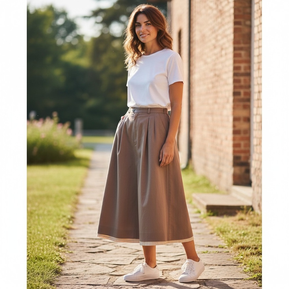 VTG 70s 80s Abercrombie & Fitch Brown Pleated Midi Skirt Women 14 Green Label